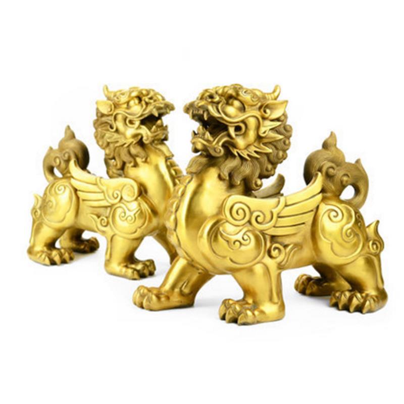  A Pair of Golden Guardian Lions Statues |Bryan Lim | Sculptures | Statues | Best Housewarming | Chinese Feng Shui Decor | Copper Guardian Statues