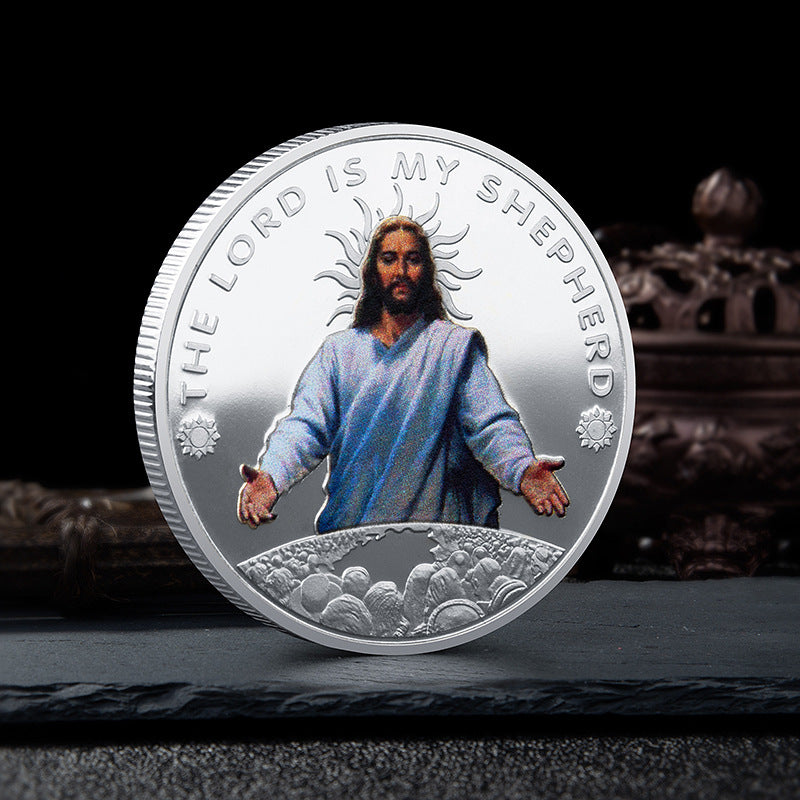Jesus Religious Belief Commemorative Coin Customization Foreign Trade Embossed Color-Printed Metal Medal Collection Crafts Gifts