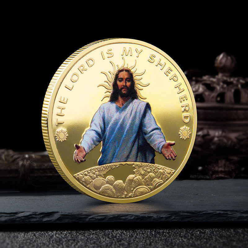 Jesus Religious Belief Commemorative Coin Customization Foreign Trade Embossed Color-Printed Metal Medal Collection Crafts Gifts