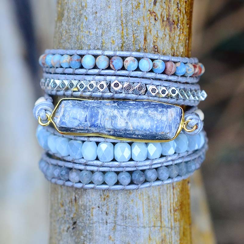 Energy Chakra Row Blue Topaz Wrist Handmade Vintage | Wrap Bracelet | Women Bracelet Collection | Women Bracelet | gifts | Charm Bracelets | Bryan Lim | Bracelets | Beads Strand Bracelet