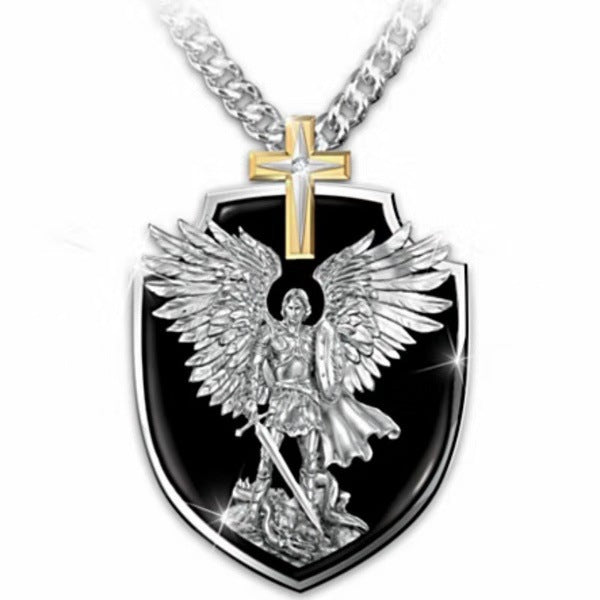 Knight Wing Shield Pendant Necklace