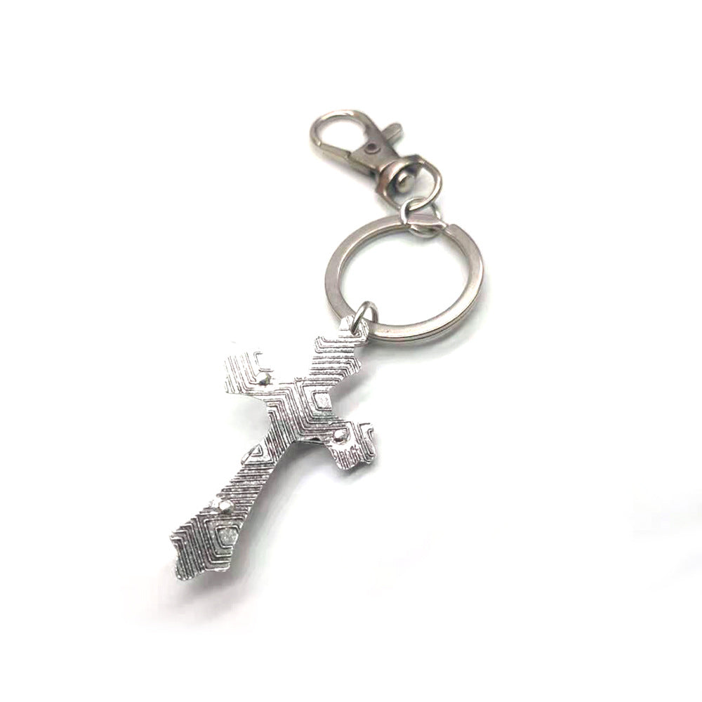 Fashion Simple Antique Silver Cross Keychain