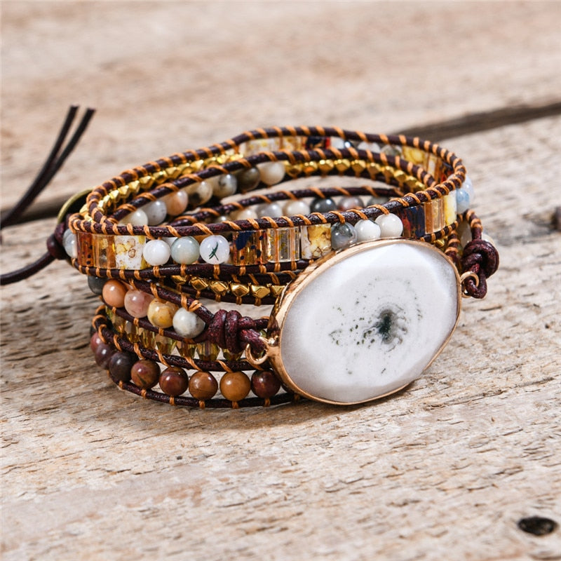 |Beaded Strand Bracelet | Amethyst Ocean Stone bracelet | 5 Strands Bracelet | Boho Leather Wrap Bracelet | bracelets